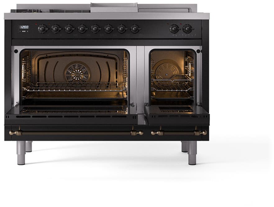 Ilve UN48FSQNMPBKB Glossy Black With Bronze Knobs, Natural Gas
