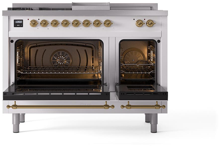 Ilve UN48FSNMPWHGLP White With Brass Knobs, Liquid Propane