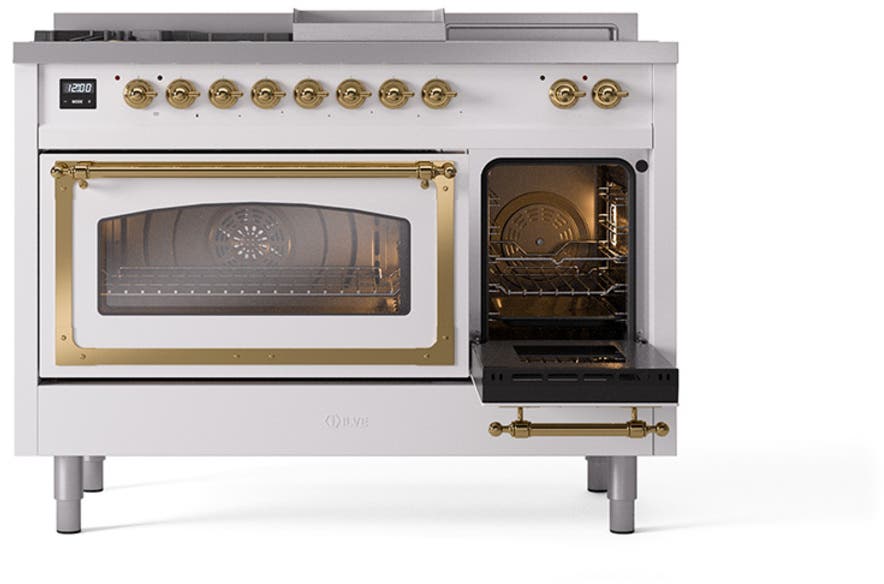 Ilve UN48FSNMPWHGLP White With Brass Knobs, Liquid Propane