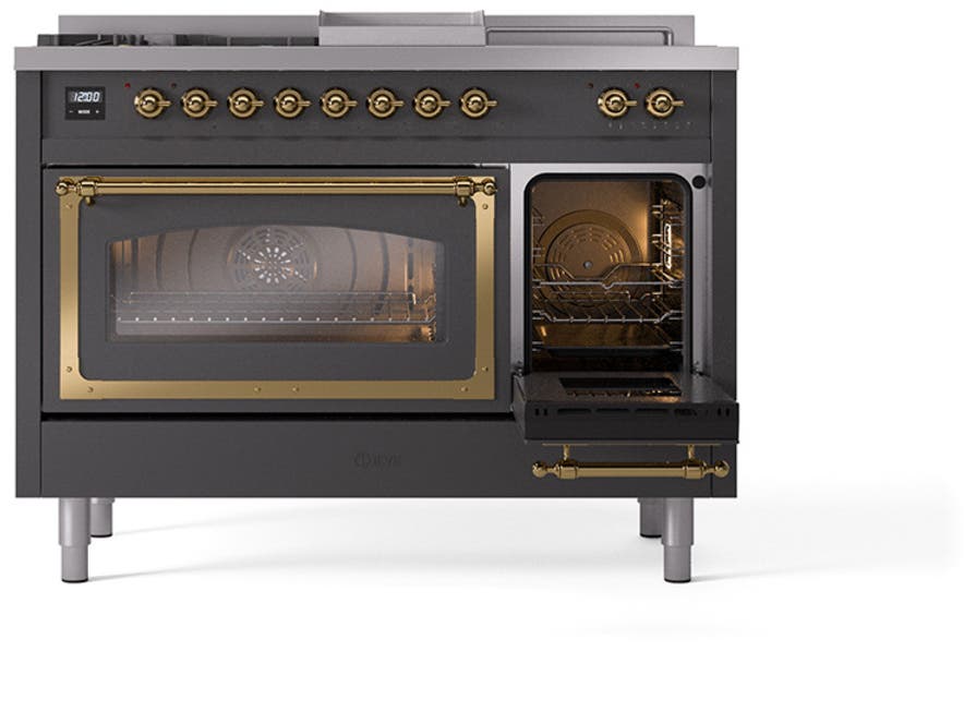 Ilve UN48FSNMPMGGLP Graphite Matte With Brass Knobs, Liquid Propane