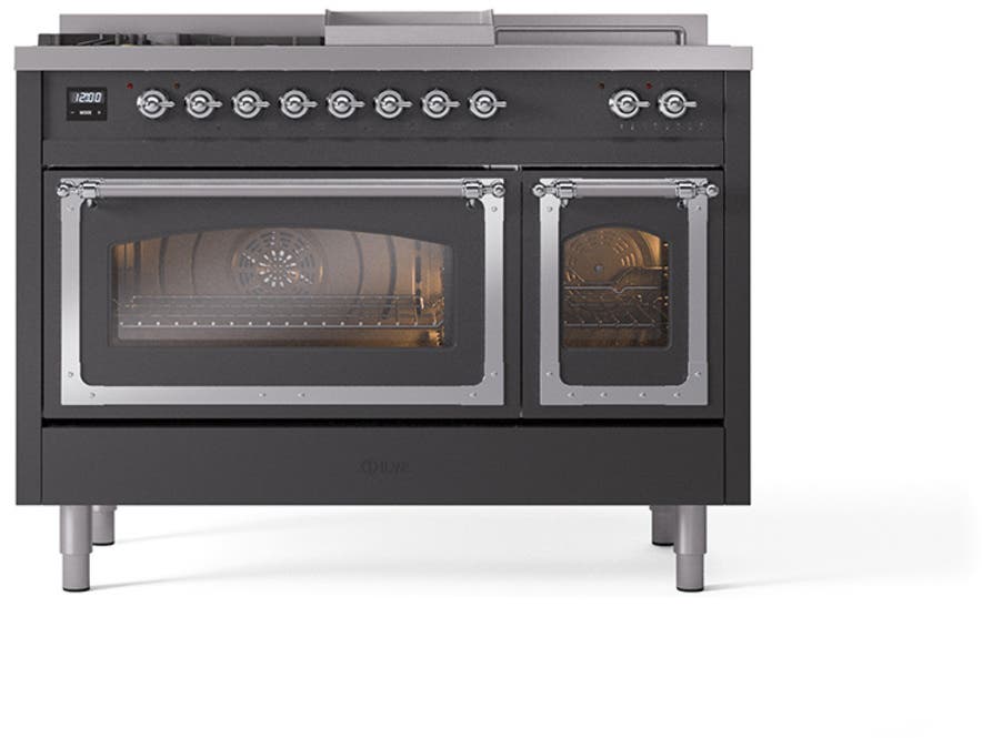 Ilve UN48FSNMPMGC Graphite Matte With Chrome Knobs, Natural Gas