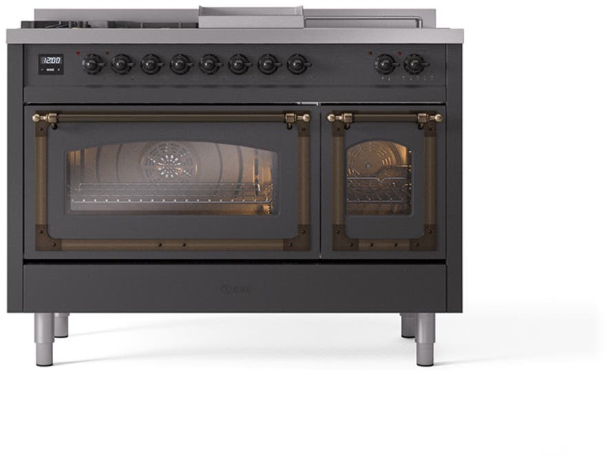 Ilve UN48FSNMPMGBLP Graphite Matte With Bronze Knobs, Liquid Propane