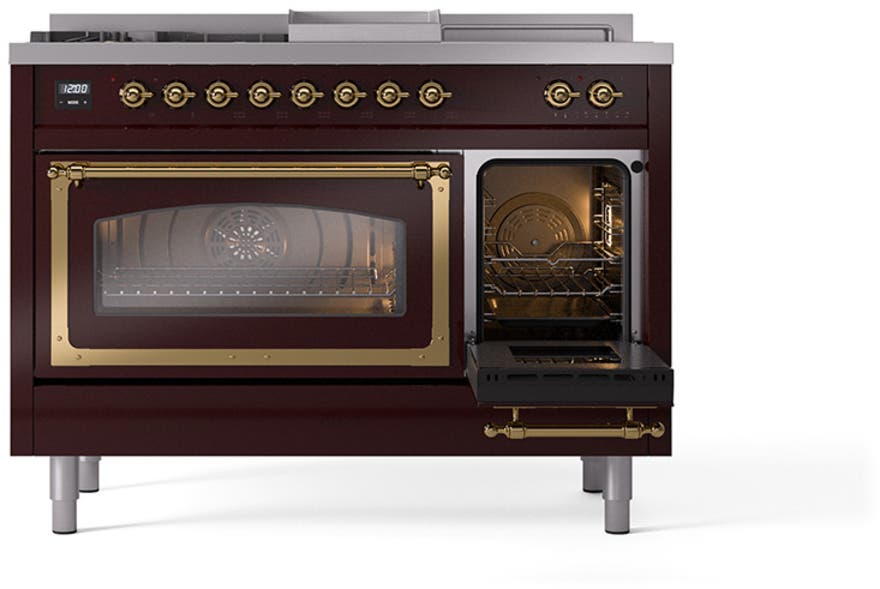 Ilve UN48FSNMPBUGLP Burgundy With Brass Knobs, Liquid Propane
