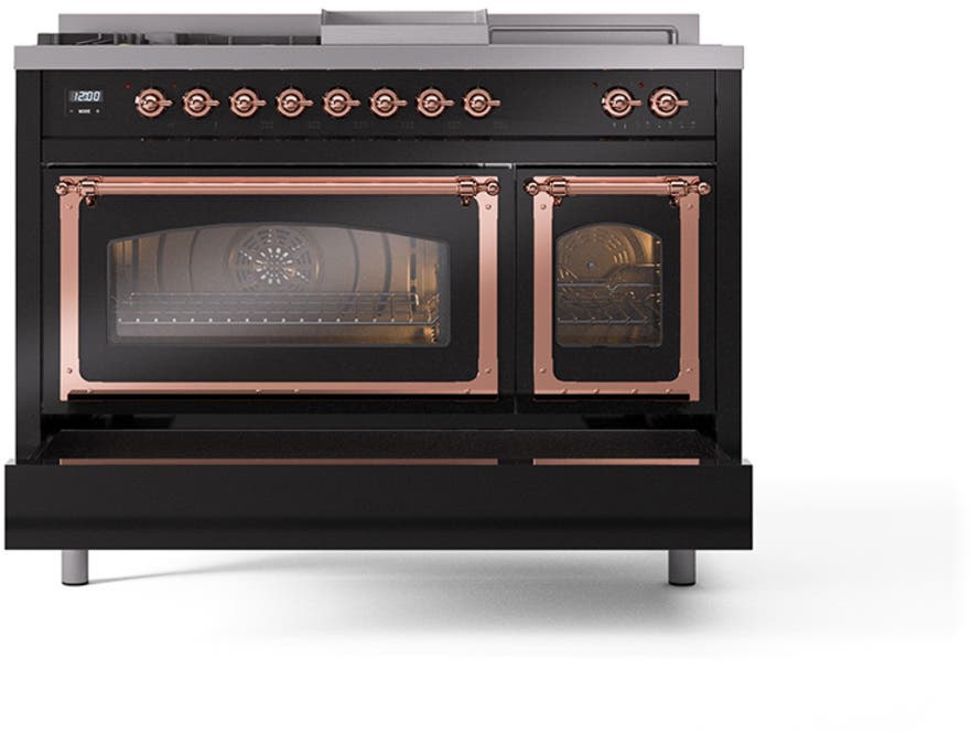Ilve UN48FSNMPBKPLP Glossy Black With Copper Knobs, Liquid Propane