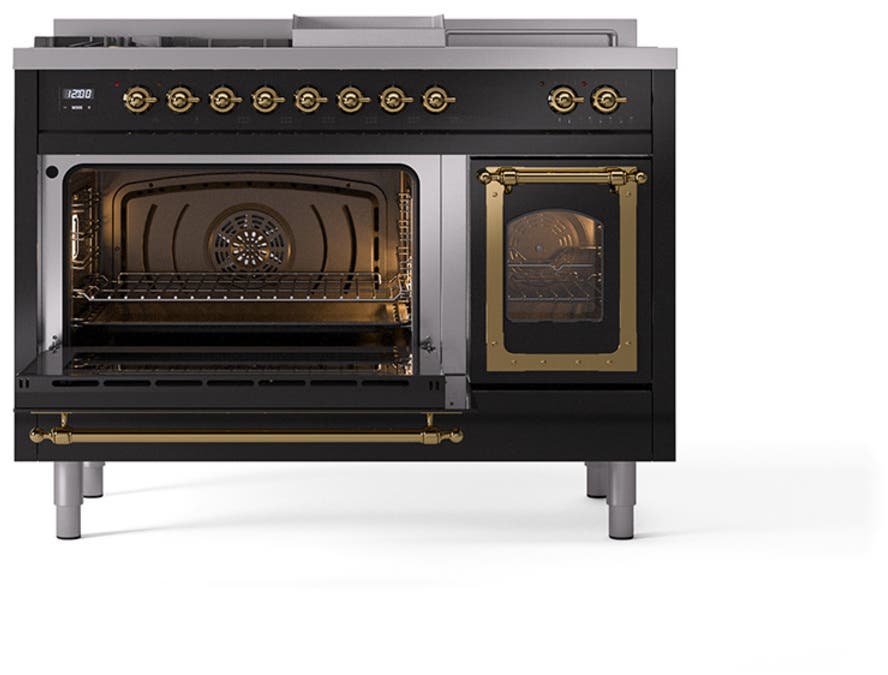 Ilve UN48FSNMPBKG Glossy Black With Brass Knobs, Natural Gas