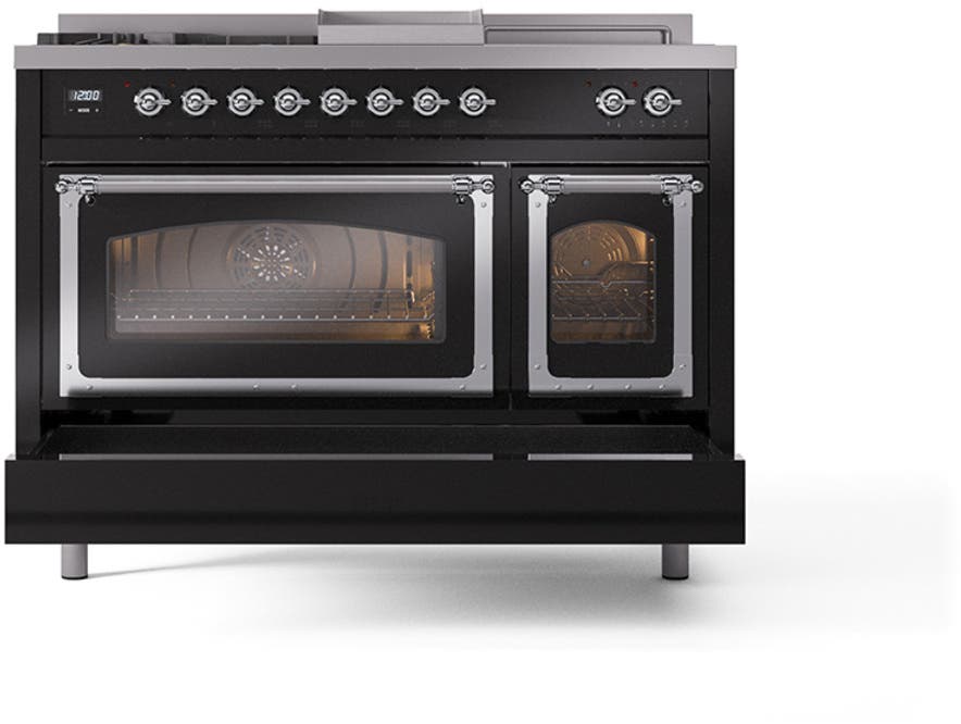 Ilve UN48FSNMPBKC Glossy Black With Chrome Knobs, Natural Gas