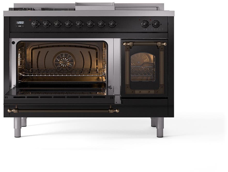 Ilve UN48FSNMPBKB Glossy Black With Bronze Knobs, Natural Gas