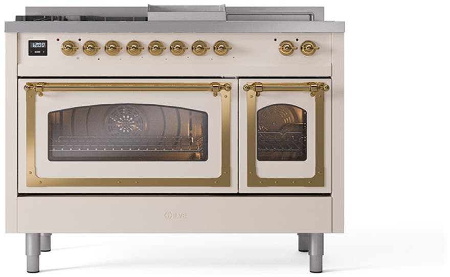 Ilve UN48FSNMPAWGLP Antique White With Brass Knobs, Liquid Propane