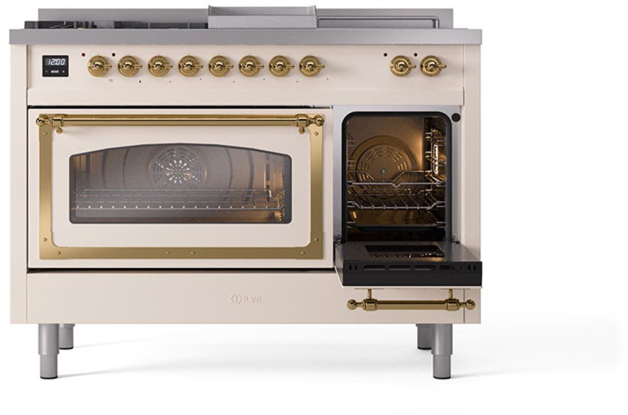 Ilve UN48FSNMPAWG Antique White With Brass Knobs, Natural Gas