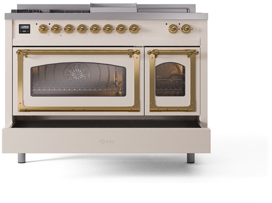 Ilve UN48FSNMPAWG Antique White With Brass Knobs, Natural Gas