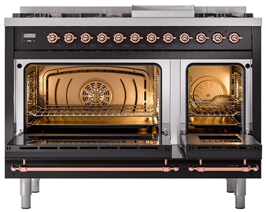 Ilve UN48FQNMPBKPLP Glossy Black With Copper Knobs, Liquid Propane