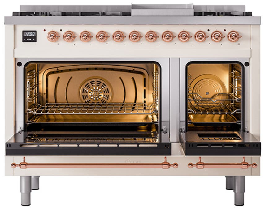 Ilve UN48FQNMPAWPLP Antique White With Copper Knobs, Liquid Propane