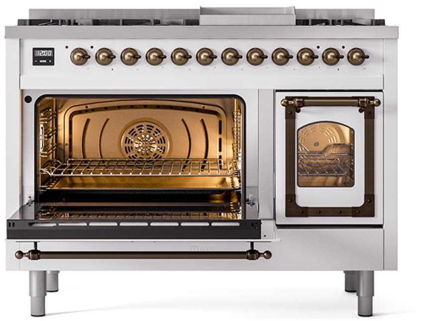 Ilve UN48FNMPWHBLP White With Bronze Knobs, Liquid Propane