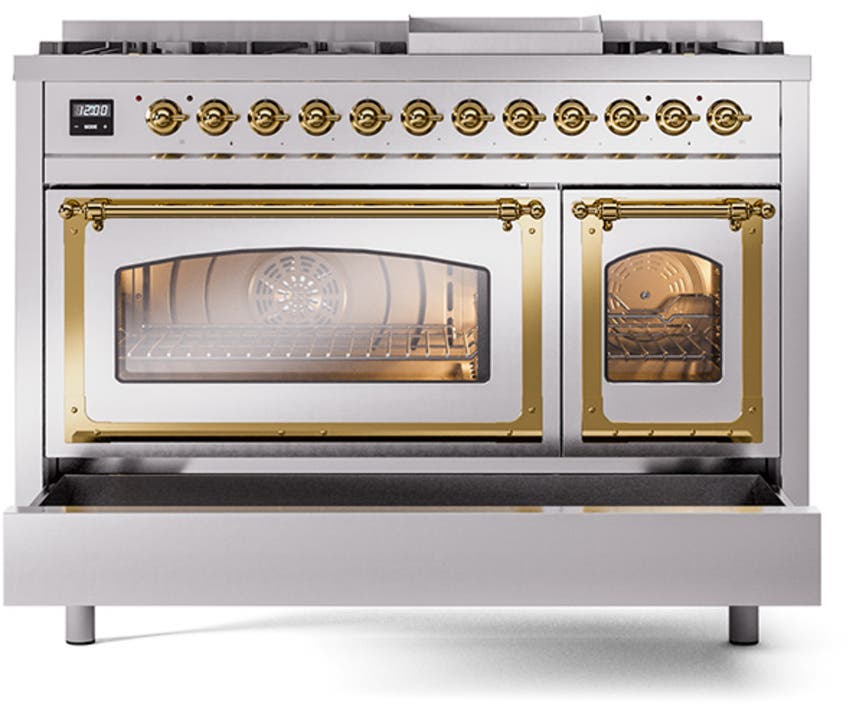 Ilve UN48FNMPSSG Stainless Steel With Brass Knobs, Natural Gas