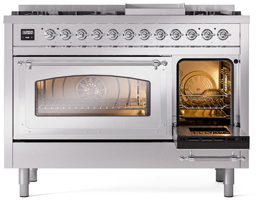 Ilve UN48FNMPSSCLP Stainless Steel With Chrome Knobs, Liquid Propane