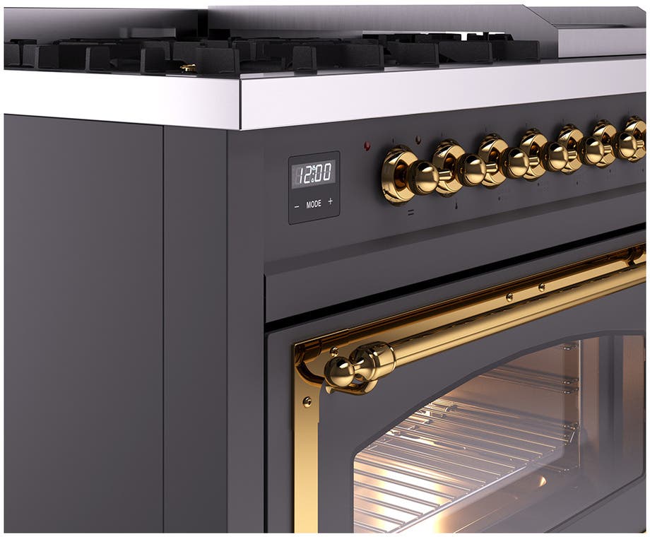 Ilve UN48FNMPMGGLP Graphite Matte With Brass Knobs, Liquid Propane