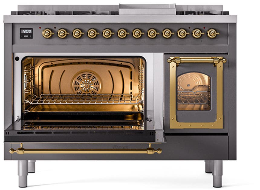 Ilve UN48FNMPMGG Graphite Matte With Brass Knobs, Natural Gas