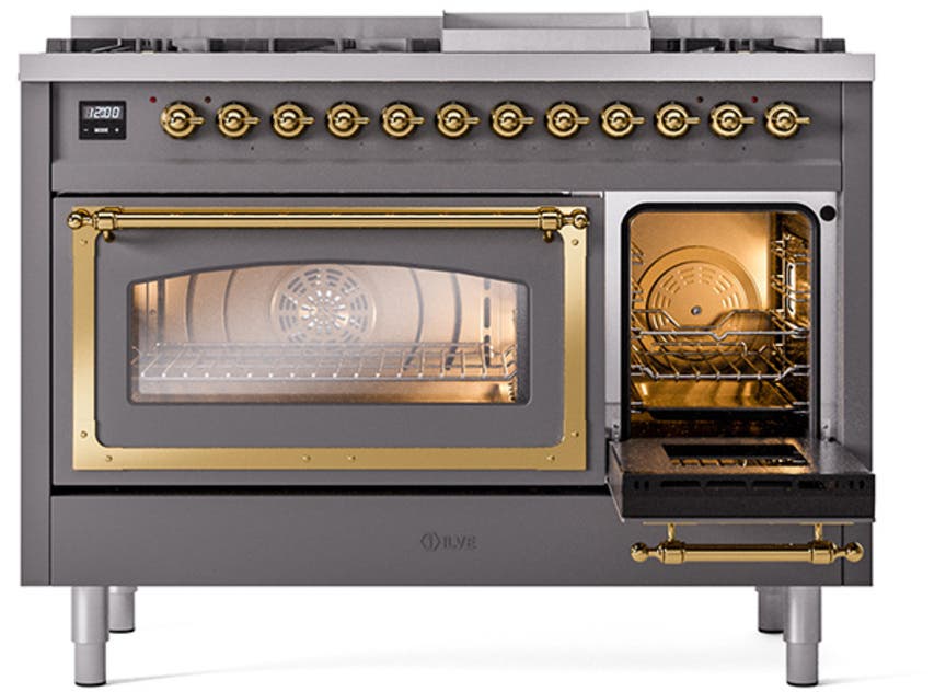 Ilve UN48FNMPMGG Graphite Matte With Brass Knobs, Natural Gas