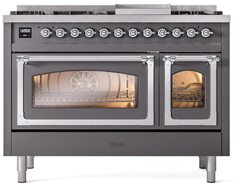 Ilve UN48FNMPMGCLP Graphite Matte With Chrome Knobs, Liquid Propane