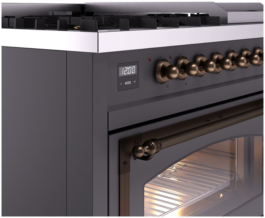 Ilve UN48FNMPMGB Graphite Matte With Bronze Knobs, Natural Gas