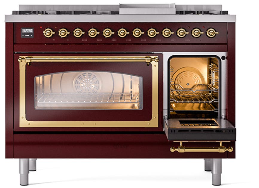 Ilve UN48FNMPBUG Burgundy With Brass Knobs, Natural Gas