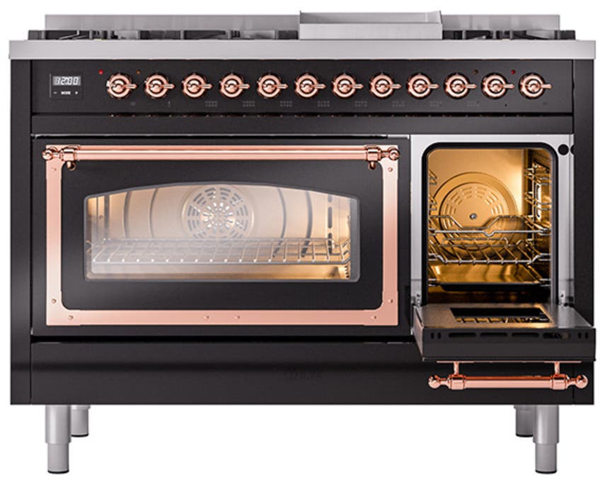 Ilve UN48FNMPBKP Glossy Black With Copper Knobs, Natural Gas