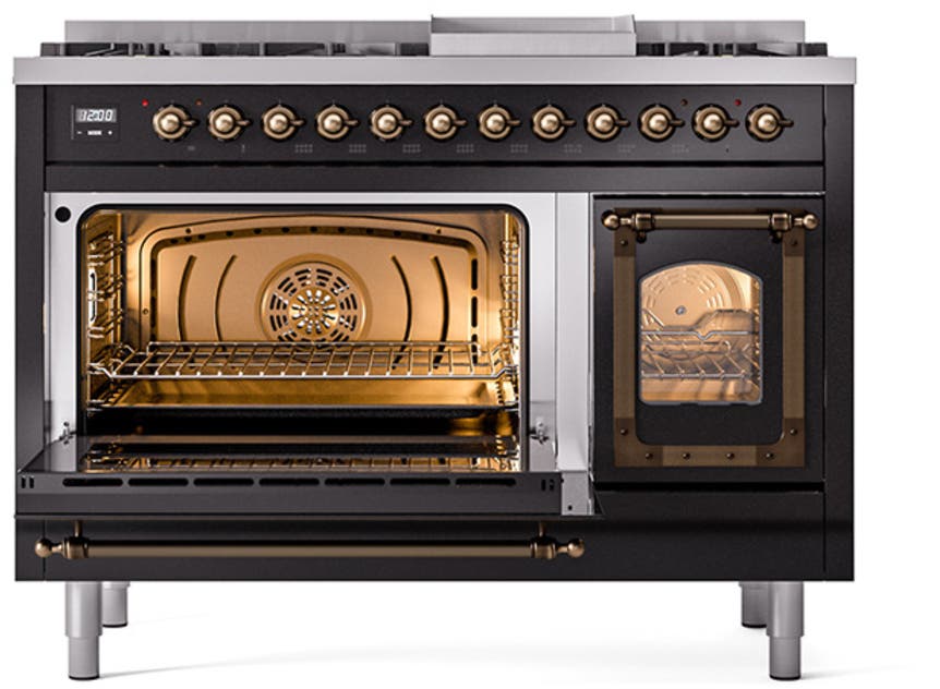 Ilve UN48FNMPBKBLP Glossy Black With Bronze Knobs, Liquid Propane
