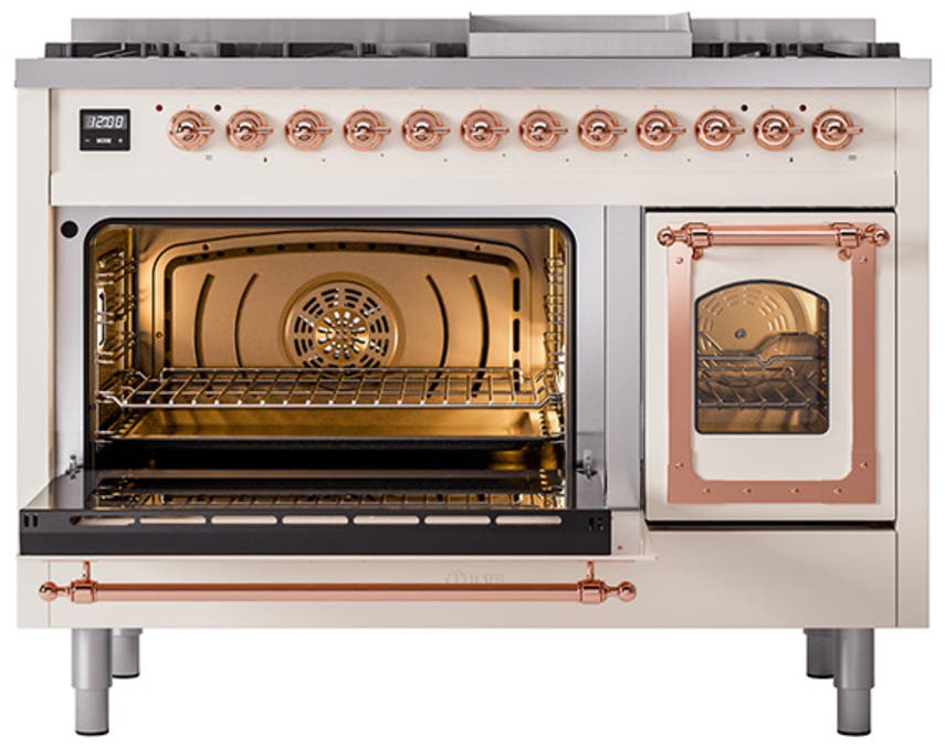 Ilve UN48FNMPAWPLP Antique White With Copper Knobs, Liquid Propane