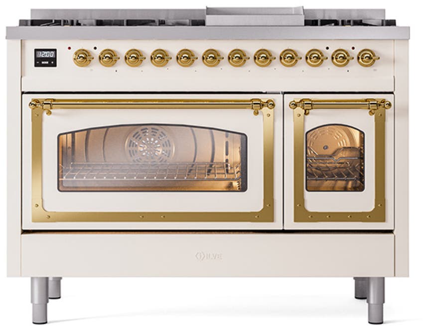 Ilve UN48FNMPAWG Antique White With Brass Knobs, Natural Gas