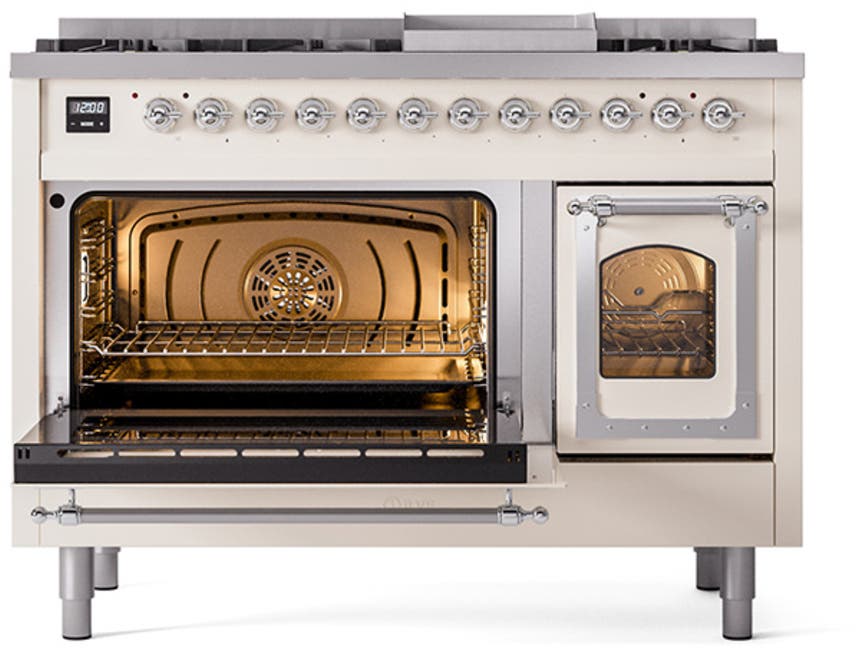Ilve UN48FNMPAWCLP Antique White With Chrome Knobs, Liquid Propane