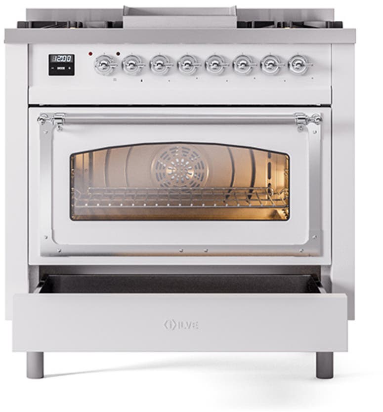 Ilve UN36FNMPWHCLP White With Chrome Knobs, Liquid Propane