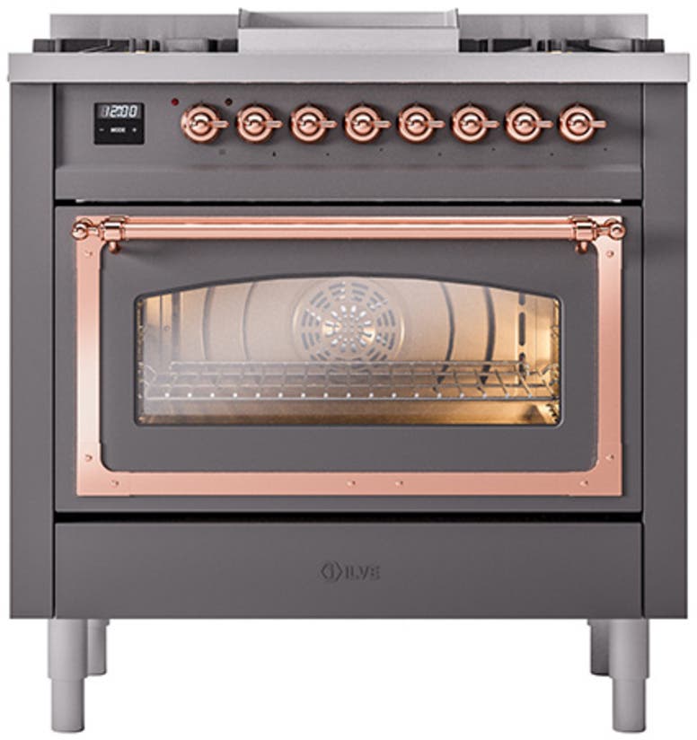 Ilve UN36FNMPMGP Graphite Matte With Copper Knobs, Natural Gas