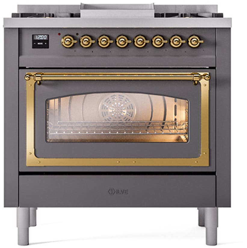 Ilve UN36FNMPMGGLP Graphite Matte With Brass Knobs, Liquid Propane