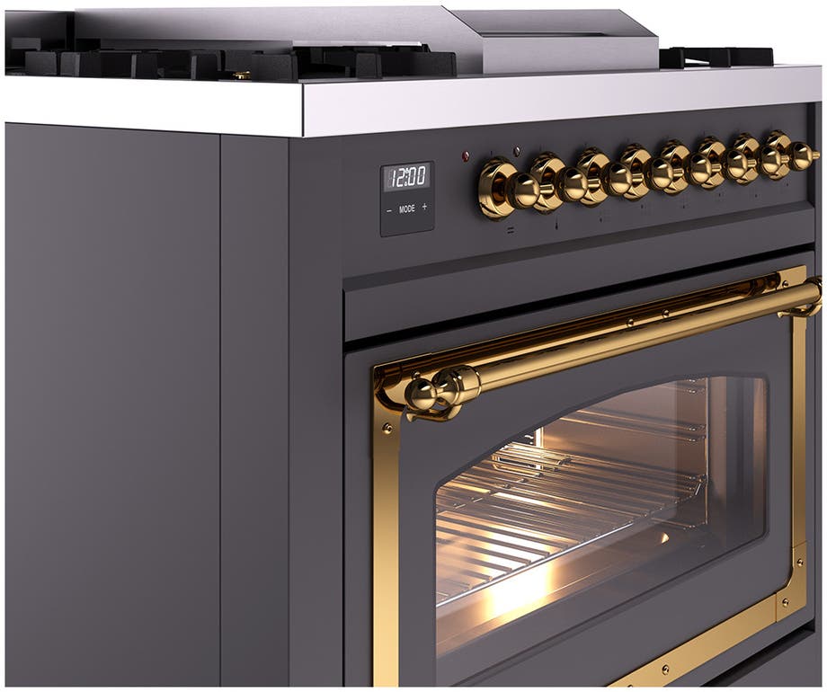 Ilve UN36FNMPMGGLP Graphite Matte With Brass Knobs, Liquid Propane