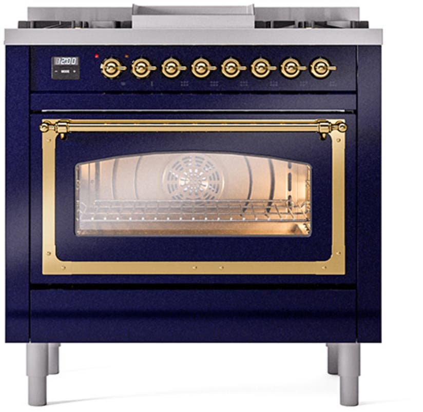 Ilve UN36FNMPMBGLP Midnight Blue With Brass Knobs, Liquid Propane