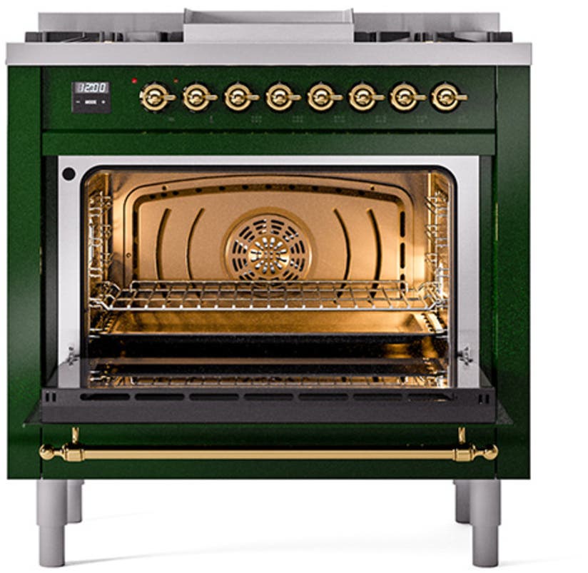 Ilve UN36FNMPEGG Emerald Green With Brass Knobs, Natural Gas