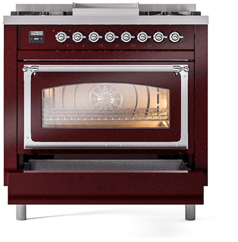 Ilve UN36FNMPBUCLP Burgundy With Chrome Knobs, Liquid Propane