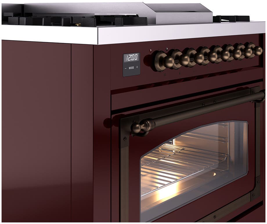 Ilve UN36FNMPBUBLP Burgundy With Bronze Knobs, Liquid Propane