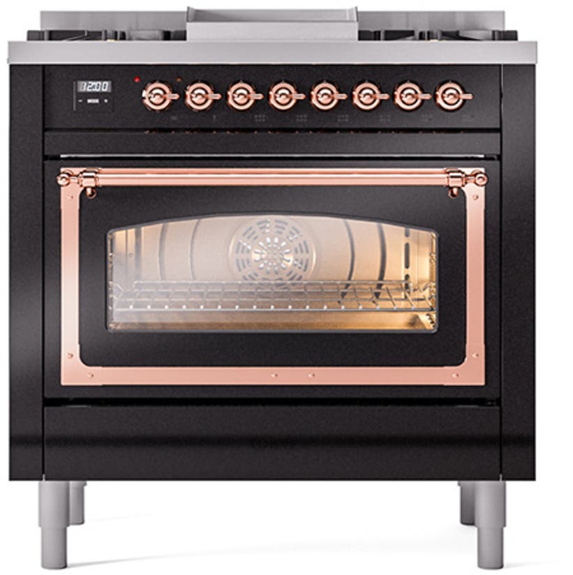 Ilve UN36FNMPBKP Glossy Black With Copper Knobs, Natural Gas