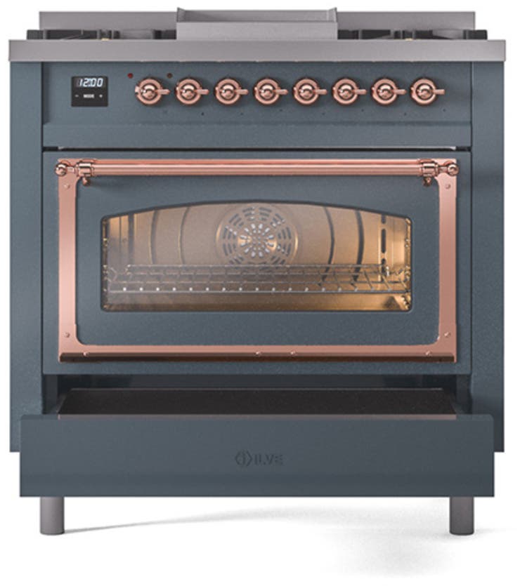 Ilve UN36FNMPBGPLP Blue Grey With Copper Knobs, Liquid Propane