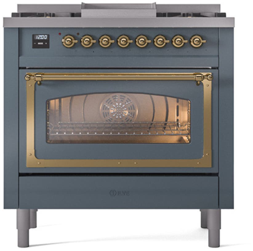 Ilve UN36FNMPBGG Blue Grey With Brass Knobs, Natural Gas