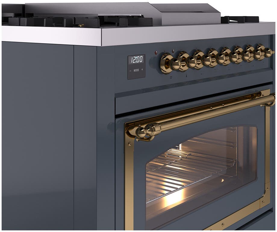 Ilve UN36FNMPBGG Blue Grey With Brass Knobs, Natural Gas
