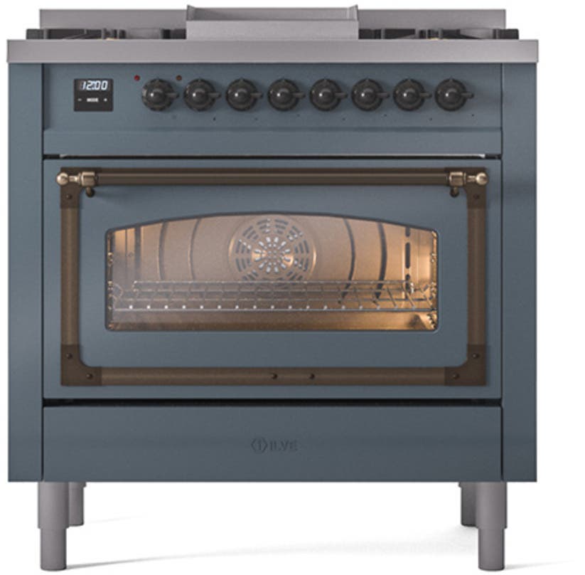 Ilve UN36FNMPBGB Blue Grey With Bronze Knobs, Natural Gas