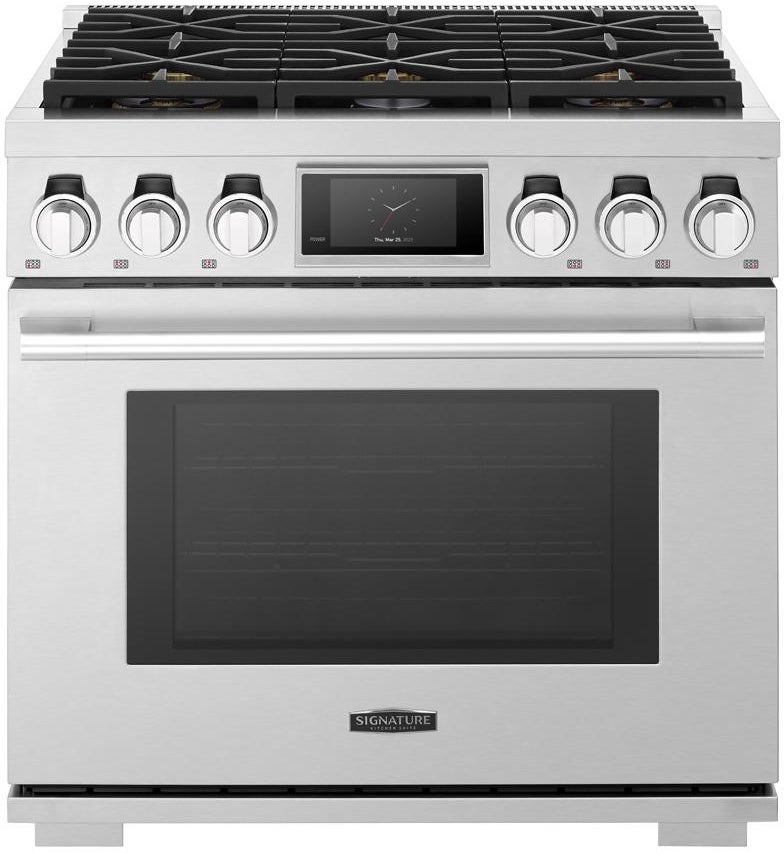 Signature Kitchen Suite SKSDR360S 36 Inch Dual Fuel Range, 6 Burners, Steam Assisted...