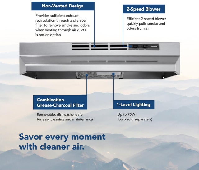 Broan F4036SF 36 Inch Convertible Under-Cabinet Range Hood, 230 ...