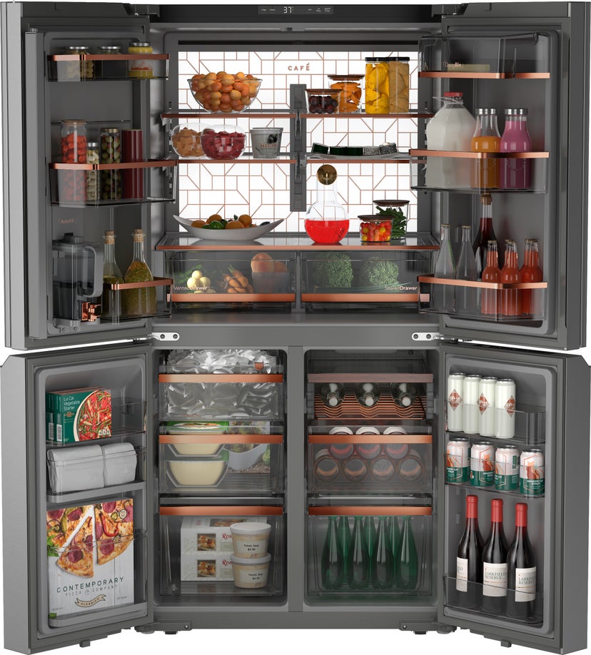 Cafe CAE28DM5TS5 36 Inch Freestanding French Quad Door Smart Refrig...