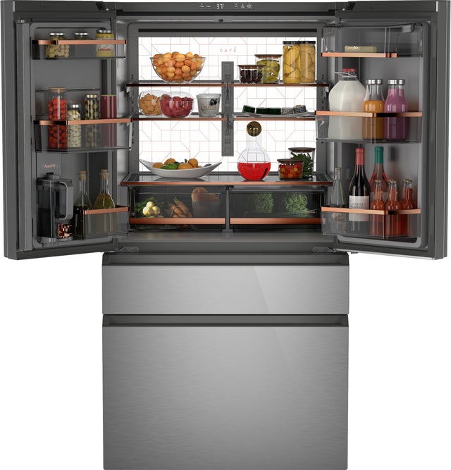 Cafe CGE29DM5TS5 36 Inch Freestanding 4-Door French Door Smart Refr...