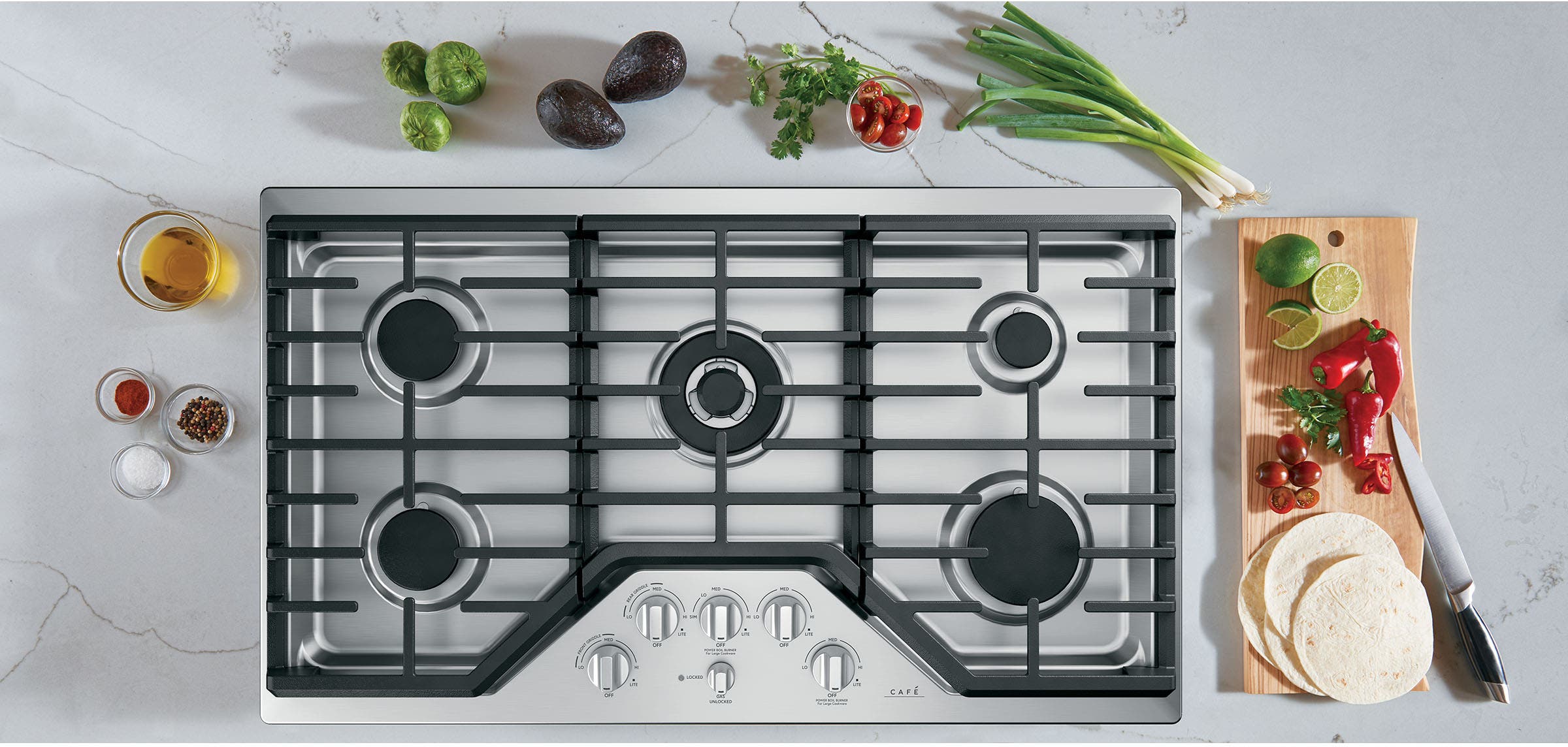 Cafe CGP95362MS1 Stainless Steel with Brushed Stainless Knobs