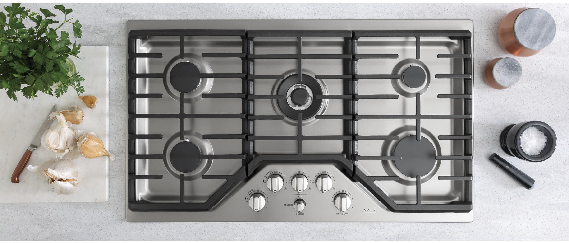 Cafe CGP95362MS1 Stainless Steel with Brushed Stainless Knobs