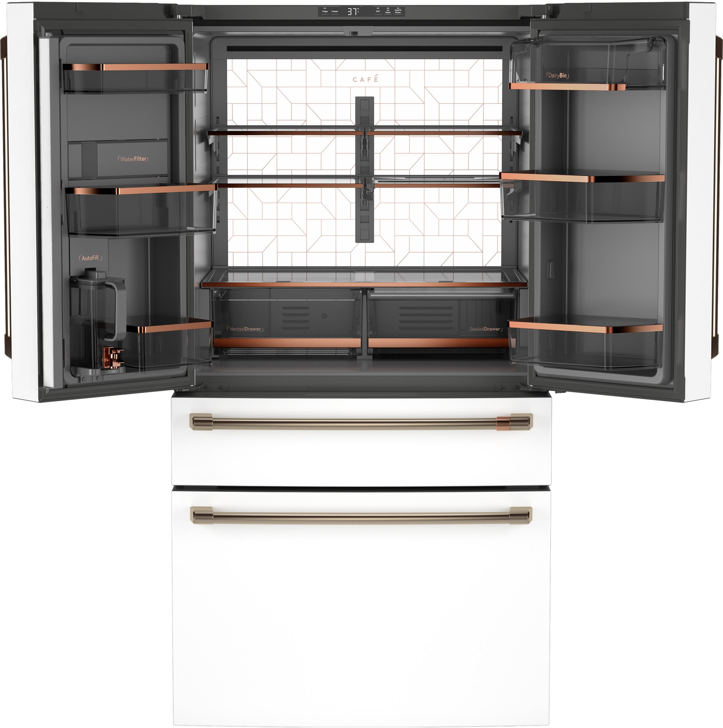 Cafe CGE29DP4TW2 Matte White with Brushed Bronze handles